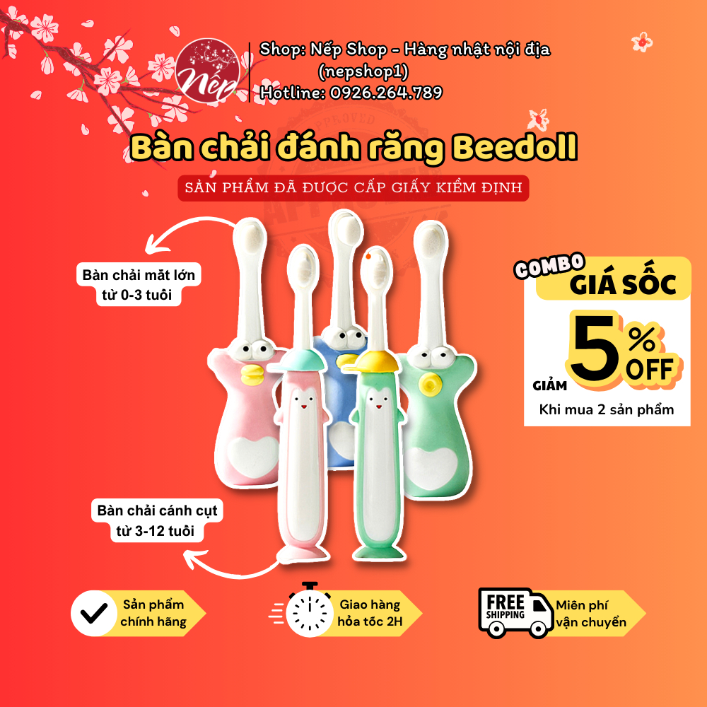 Bàn chải đánh răng Beedoll trẻ em lông mềm, siêu mịn chăm sóc răng miệng cho bé từ 0-12 tuổi - Nếp shop