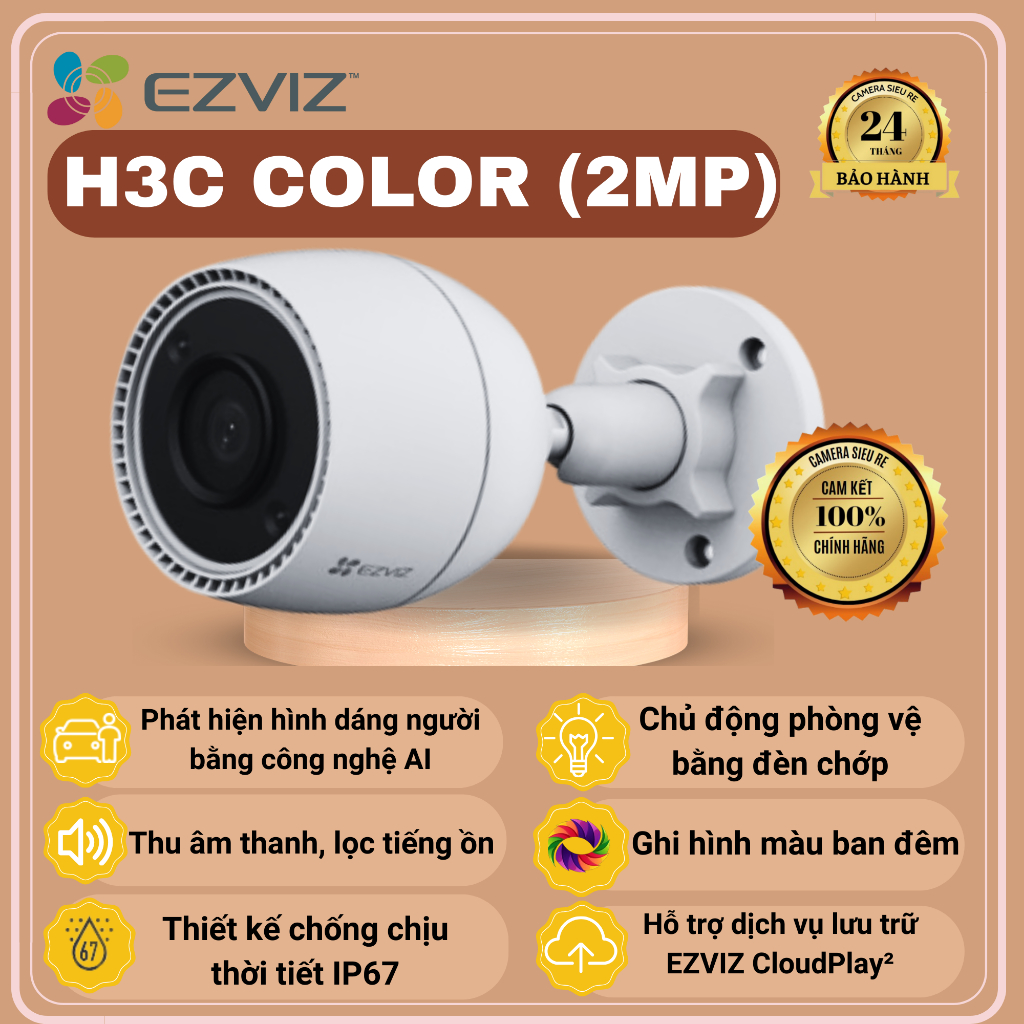 Camera wifi ngoài trời Ezviz H3c 2MP/3MP/4MP 2K , đàm thoại, màu đêm, bảo hành chính hãng.