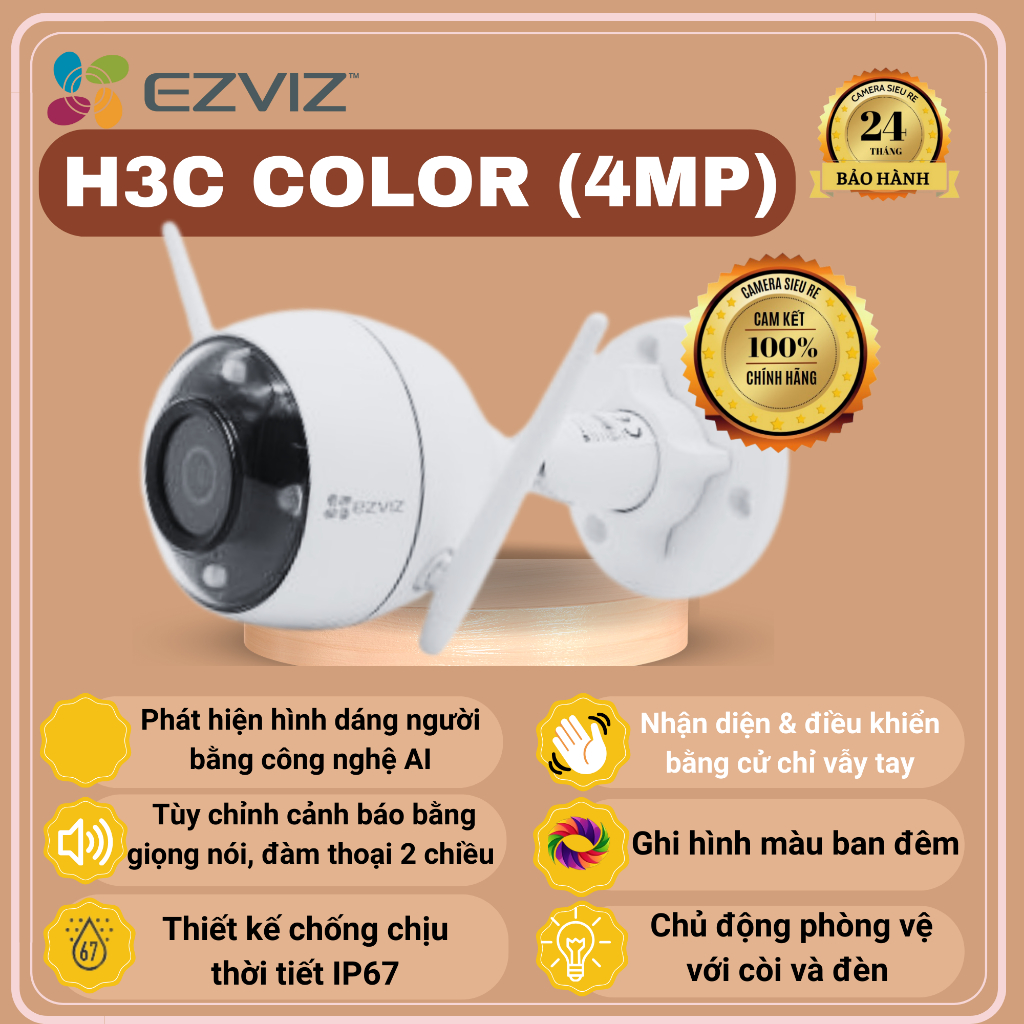 Camera wifi ngoài trời Ezviz H3c 2MP/3MP/4MP 2K tích hợp micro, màu đêm, bảo hành chính hãng.
