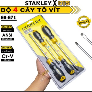 Bộ 4 tua vít stanley mỹ | bộ tô vít dẹp và bake thép cr-v siêu bền có nam châm từ tính, tay cầm 2 lớp 66-671