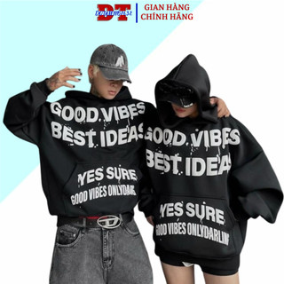 Áo khoác Hoodie Nữ Nam nỉ Hàn in chữ nổi GOOD VIBES form rộng dài tay có nón chống nắng 4 màu phong cách 2024 - DTB