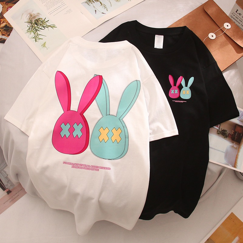 Áo thun nữ nam vải cotton khô 3158 hình tai thỏ màu sắc chonmua365