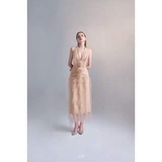 Dilys - Đầm Yếm Kem Phối Lưới -XIPI