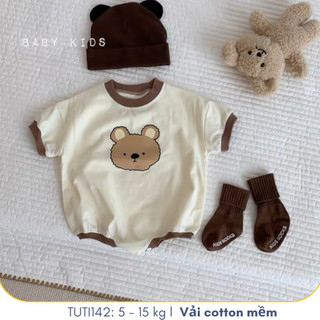 Body suit cộc tay cho bé in hình gấu dễ thương, Đồ liền thân cho bé sơ sinh, TUTI BABY142