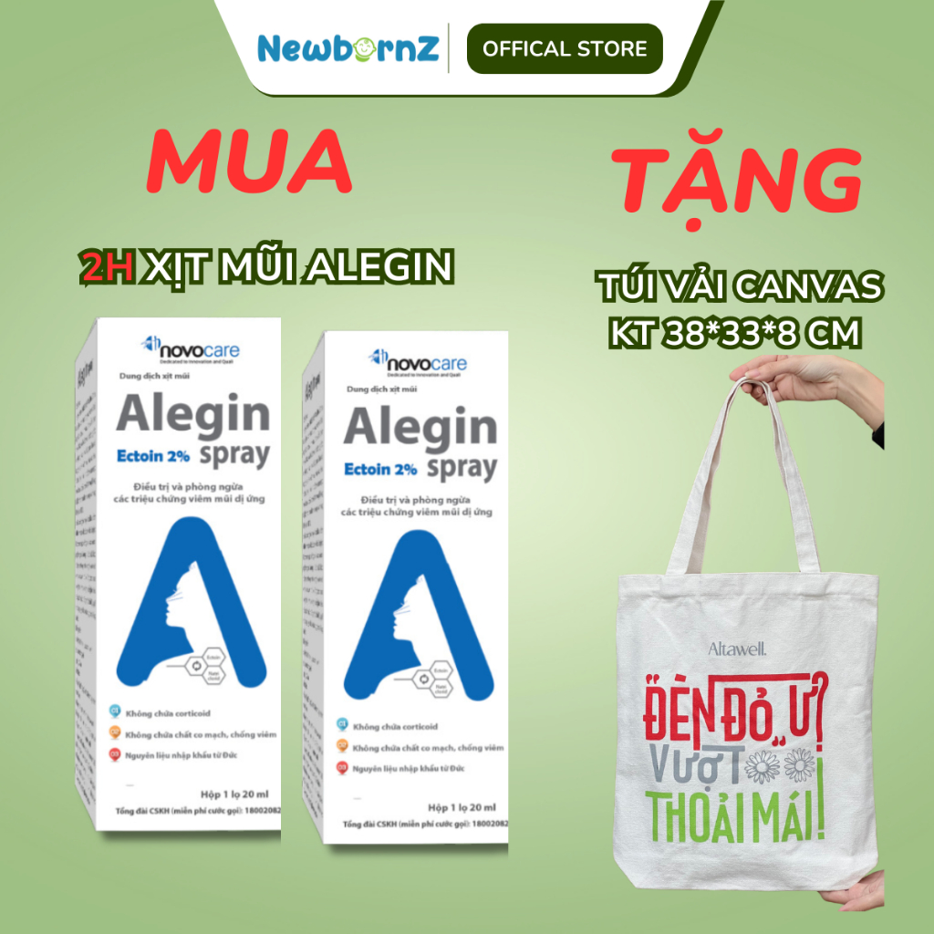 Combo 2 hộp Xịt viêm mũi dị ứng, viêm xoang Alegin 20ml, không chứa chất co mạch, không kháng sinh,an toàn- NewbornZ
