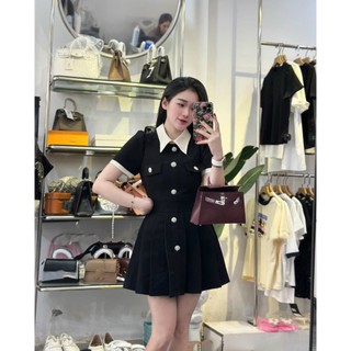 Váy phối cổ sơmi mix chân váy xếp li cao cấp thanh lịch sang trọng