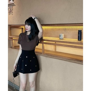 Chân váy chữ A đính charm sang trọng chân váy ngắn vải tafta form dáng thời trang dễ phối đồ