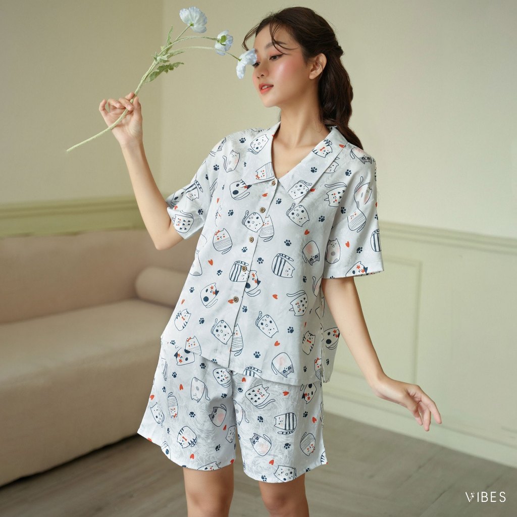 VIBES Đồ bộ Pijama ngắn Lụa Gấm cao cấp Naomi Py Set