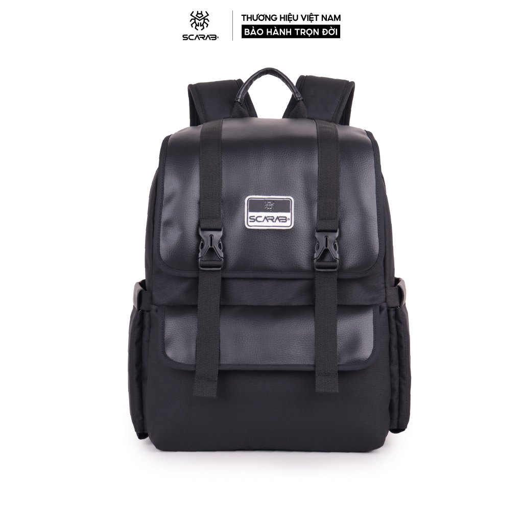 Scarab Passion Backpack Unisex - Balo Vải Phối Da Pu Thời Trang, Ba lô Đi Học Nam Nữ
