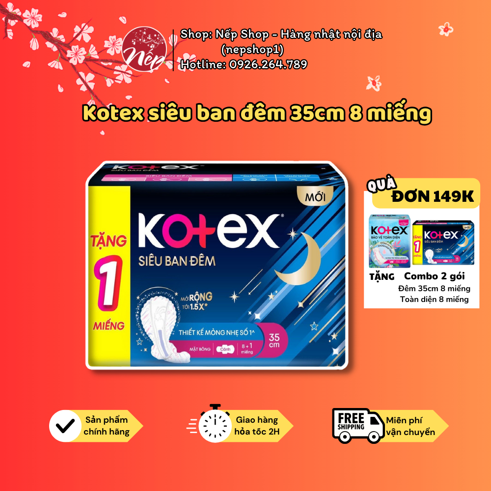 Băng vệ sinh ban đêm Kotex Style khô thoáng 35cmmặt bông siêu mỏng cánh