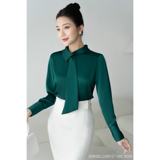 Áo sơ mi nữ RUZA tay dài lụa mềm mại phối nơ thanh lịch sang trọng ADB120