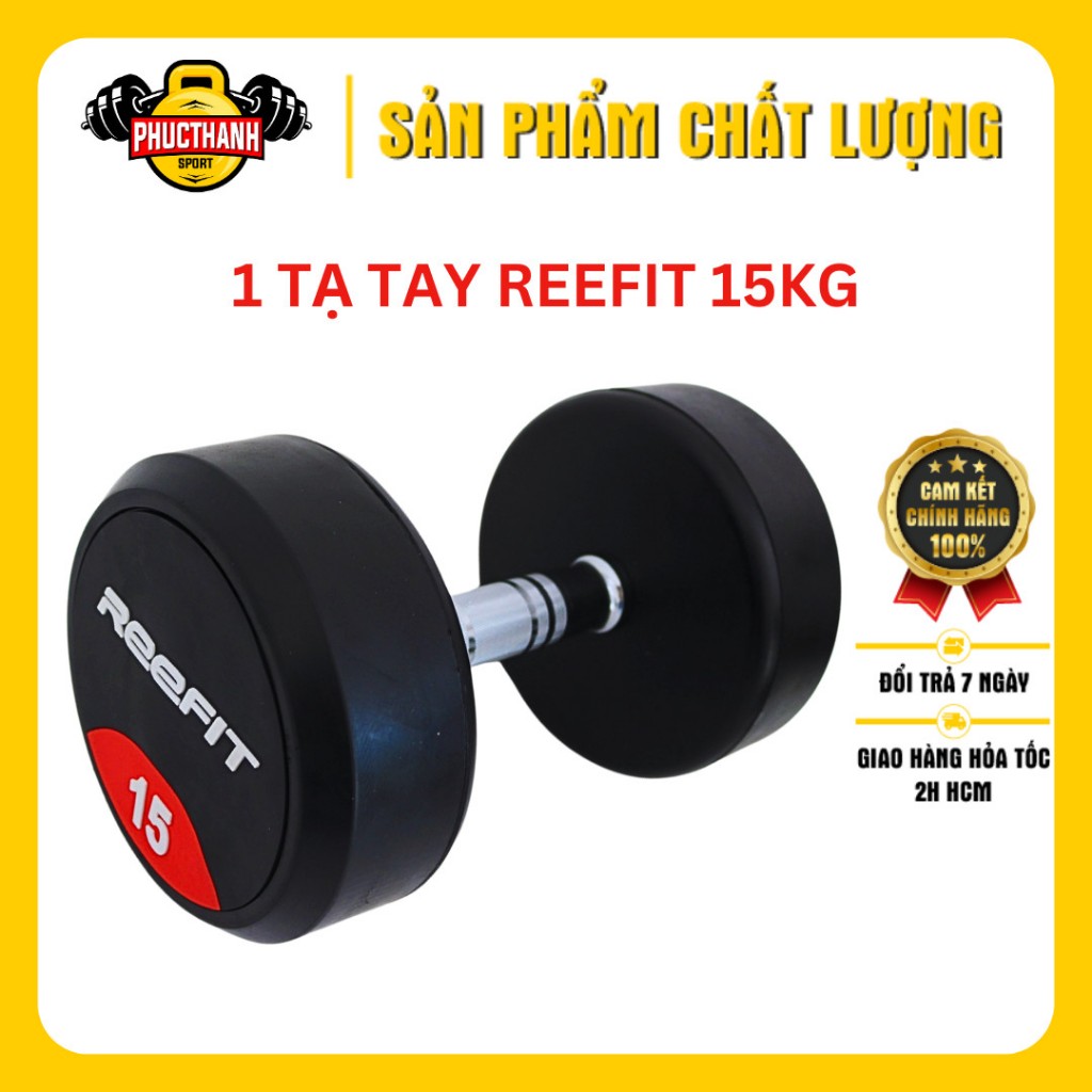 Tạ tay bọc cao su REEFIT 15kg Tạ Phòng Tập (1 cục) (PHUCTHANHSPORT)