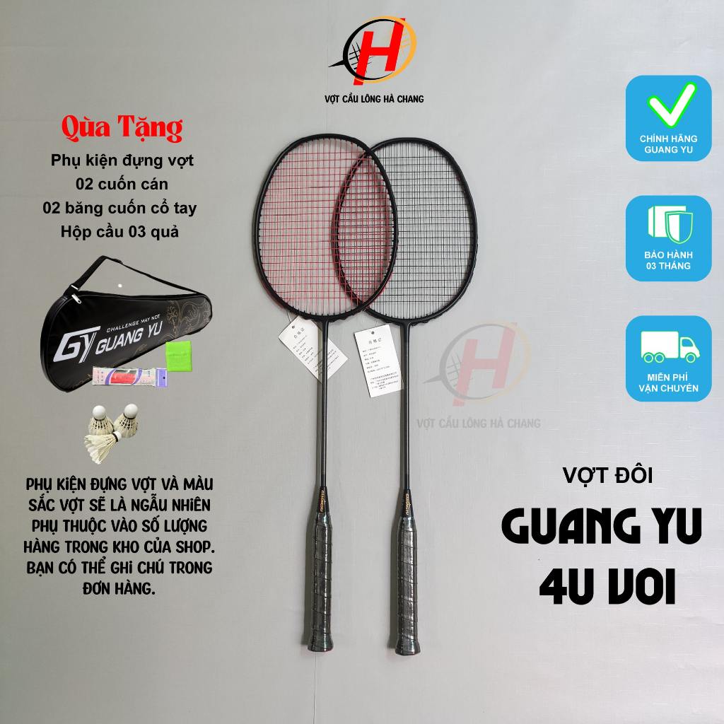 Bộ 2 Vợt Cầu Lông Chính Hãng GUANG YU 4U v01 Khung Carbon Công Thủ Toàn Diện, căng sẵn 10.5kg