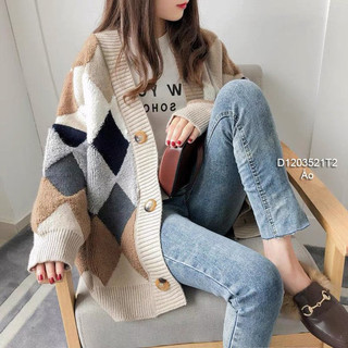 Áo khoác len họa tiết caro to, áo khoác len nữ tay dài VIENS STORE