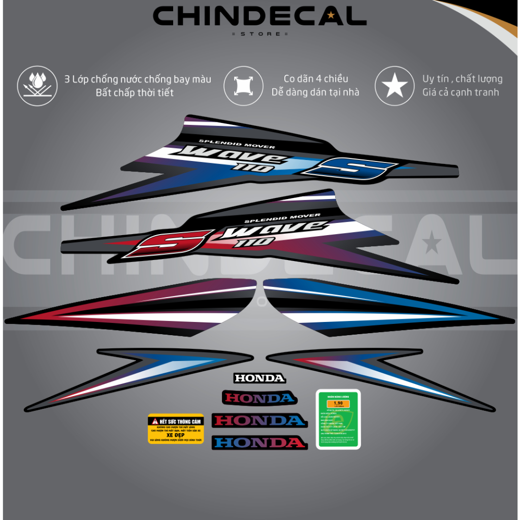 Tem Wave S 110 Mẫu 2010 Nhiều lựa chọn màu | Cao cấp chống nước, chống bay màu | 112001