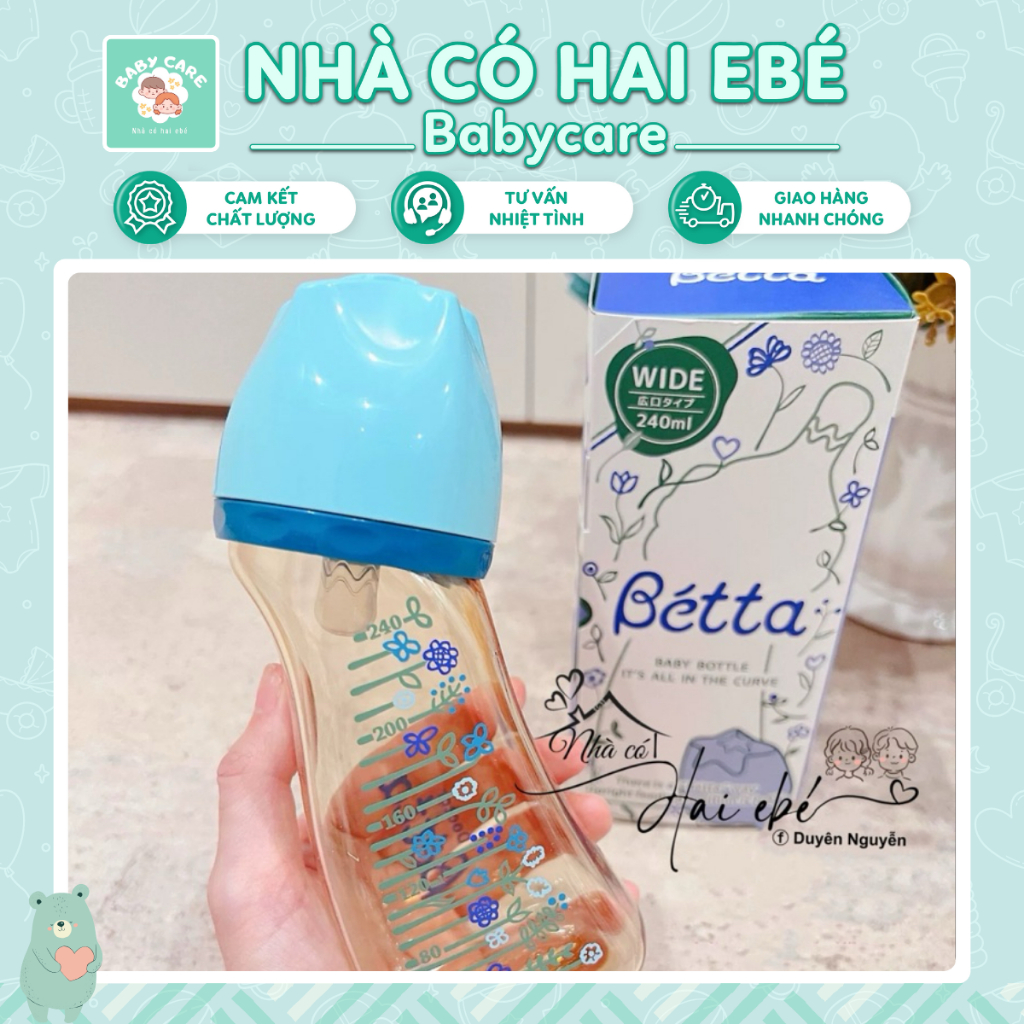 BÌNH SỮA DR BETTA CHÍNH HÃNG BÌNH SỮA CHO BÉ HOẠ TIẾT HOA XANH 240ml SIÊU