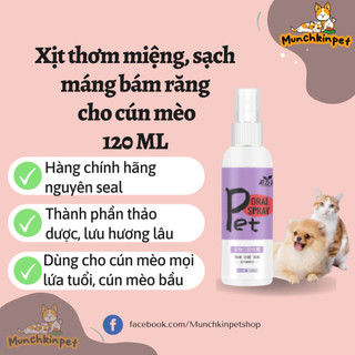 Xịt thơm miệng cho thú cưng 120ml - súc miệng làm sạch răng miệng cho chó mèo 100% thảo dược