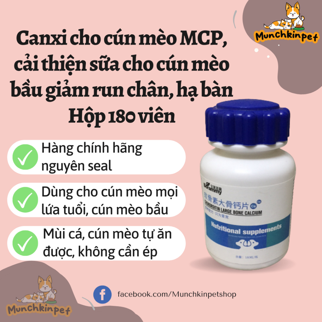 Canxi cho chó mèo Muchkinpet, bổ sung canxi, vitamin, chắc xương, canxi nano, calcium phosphorus cho chó mèo