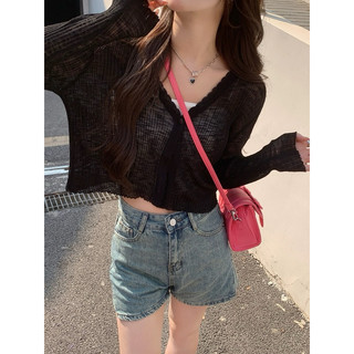 Áo khoác croptop nữ chất len mongtoghi, áo khoác len mõng dáng ngắn 1 cúc màu Đen/Kem/Trắng cổ V