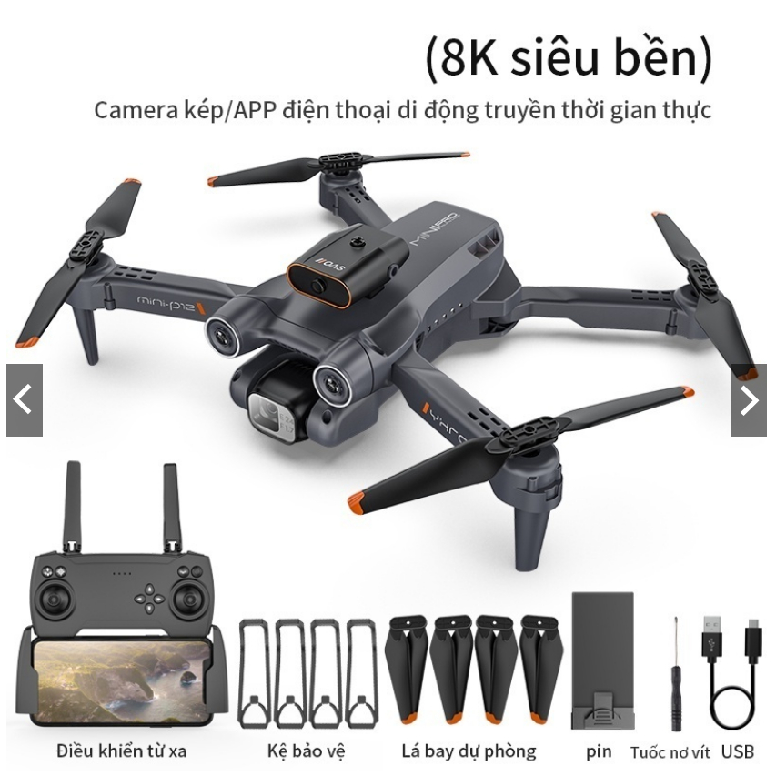 PIycam Mini, Flycam Giá Rẻ, Máy Bay Không Người Lái P12 Camera Kép 4K Full HD, Chế Độ Cảm Biến Tránh Va Chạm Tự Động | BigBuy360 - bigbuy360.vn