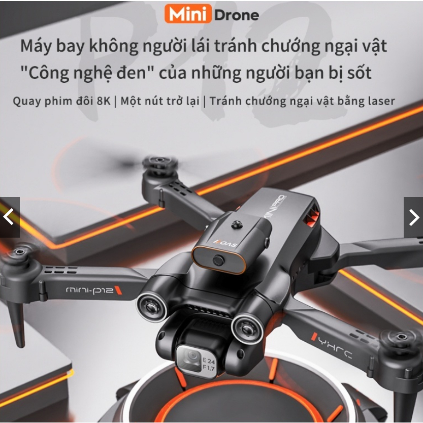PIycam Mini, Flycam Giá Rẻ, Máy Bay Không Người Lái P12 Camera Kép 4K Full HD, Chế Độ Cảm Biến Tránh Va Chạm Tự Động | BigBuy360 - bigbuy360.vn