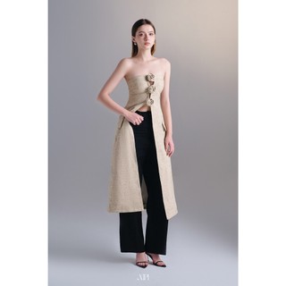 Quinn - Áo Ống Tà Dài Đính Hoa Vải Bố - XIPI