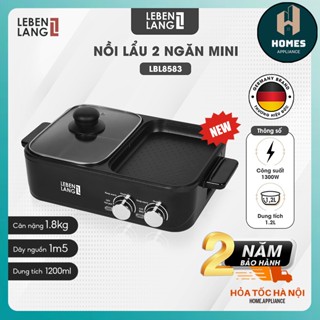 Nồi Lẩu Điện 2 Ngăn Mini Lebenlang LBL8583 | Nổi Lẩu Điện Mini Lebenlang 2in1 công suất 1300W 1200ml Nhanh Gọn Tiện Lợi 