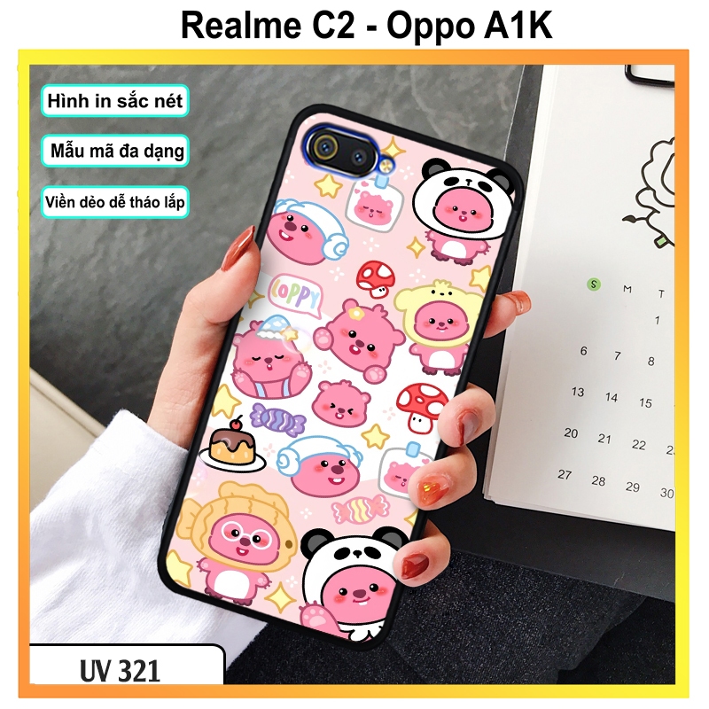 Ốp Gấu Dâu Cute cho Realme C2/C3/C11/C15/C21Y