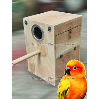 Tổ đẻ Vẹt Sun Conure/Vẹt Mặt Trời [Hai cửa hai bên] gỗ cứng chắc chắn, chống cắn phá..