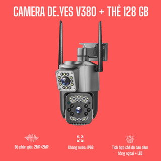 Camera deyes v380 + thẻ 128gb, camera cctv, camera giám sát không dây ngoài trời wifi, chế độ ban đêm hồng ngoại + led