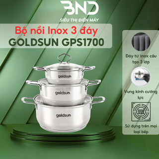Bộ nồi inox 3 đáy Goldsun GPS1700 - Bộ 3 nồi inox size 16,20,24cm sử dụng mọi loại bếp