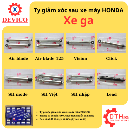 Ty giảm xóc sau xe máy Honda - giảm sóc DEVICO - AirBlade, AirBlade 125, Vision, Click, SH mode, SH 