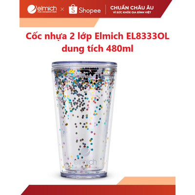 Cốc nhựa 2 lớp Elmich EL8333OL dung tích 480ml( Kèm ống hút )