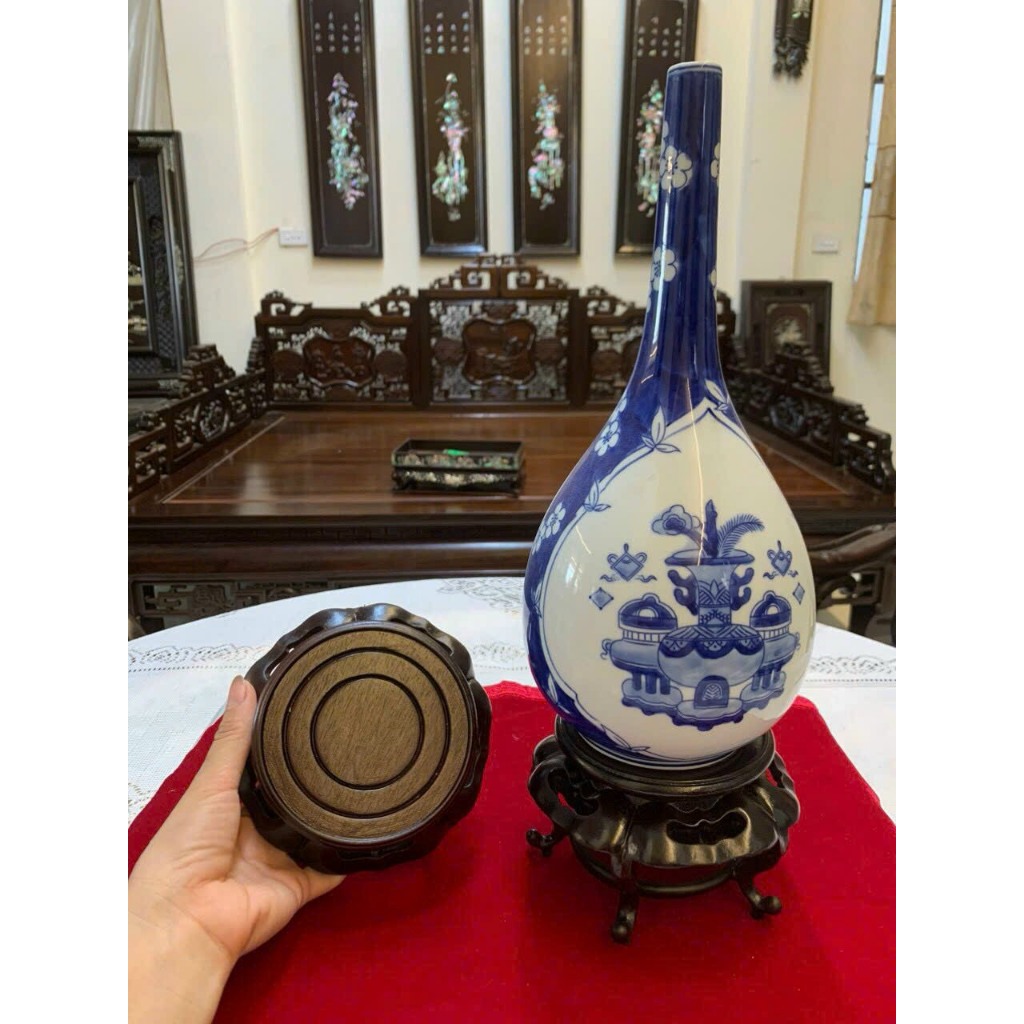 Kỷ tròn gỗ Gụ đế kê tượng đế để bình rượu, đế để cây cảnh các món đồ trang trí