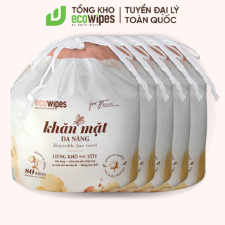 Combo 05 cuộn khăn mặt khô đa năng cao cấp EcoWipes cuộn 80 tờ 345g không mùi size khăn 20x20cm siêu tiết kiệm