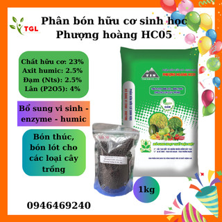 Phân bón, phân bón hữu cơ sinh học Humic HC05, phân bón cây trồng - túi 1kg - Nông nghiệp Gia Lâm