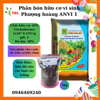 Phân bón, phân bón hữu cơ vi sinh Anvi1 1, phân bón cây trồng - túi 1kg - Nông nghiệp Gia Lâm