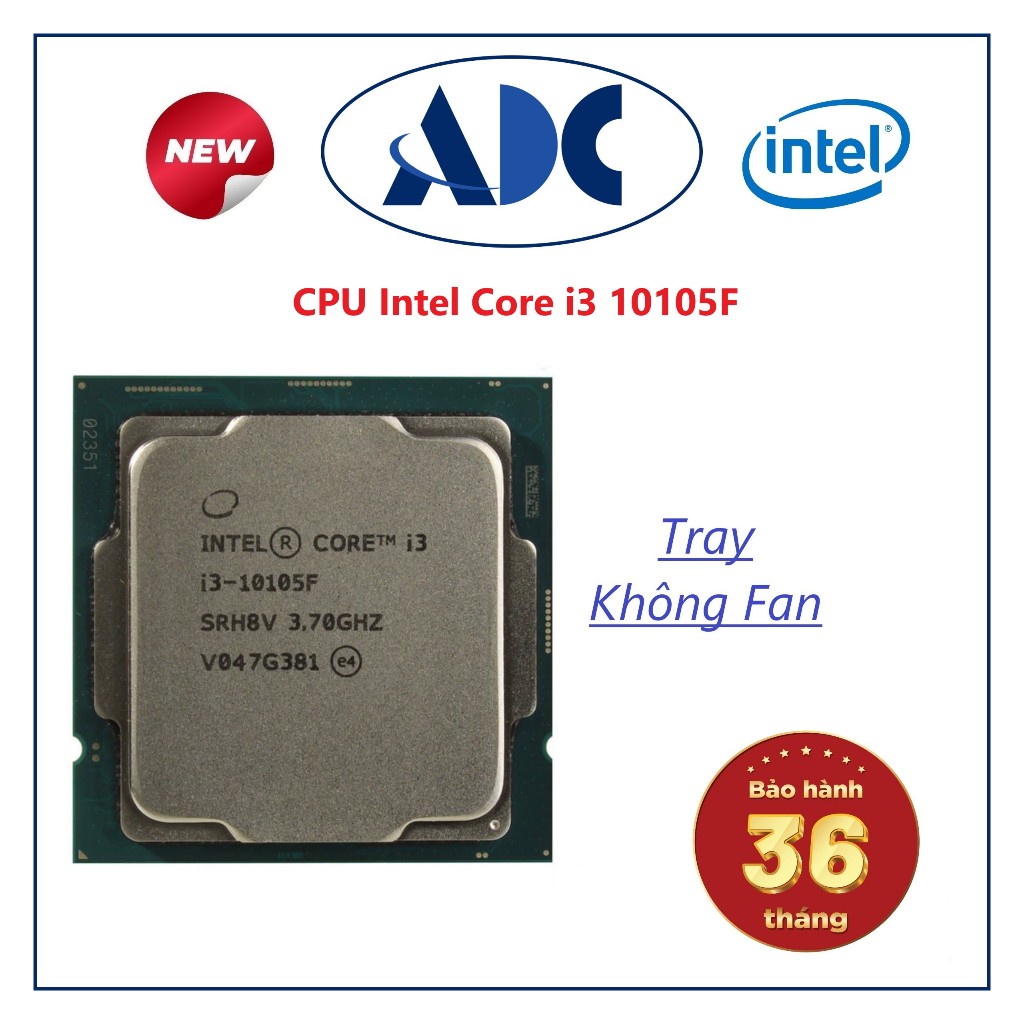 CPU Intel Core i3 10105F (3.7GHZ TURBO UP TO 4.4GHZ, 4 NHÂN 8 LUỒNG, 6MB CACHE, 65W) Tray - Không Fa
