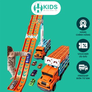 Đồ chơi xe container 3 tầng cỡ lớn X KIDS có cần cẩu biến hình đường đua trượt kết hợp cao 60cm kèm nhiều ô tô trẻ em