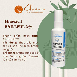 1 hộp xịt mọc tóc minoxidil bailleul 2% ngăn rụng tóc, kích thích mọc tóc