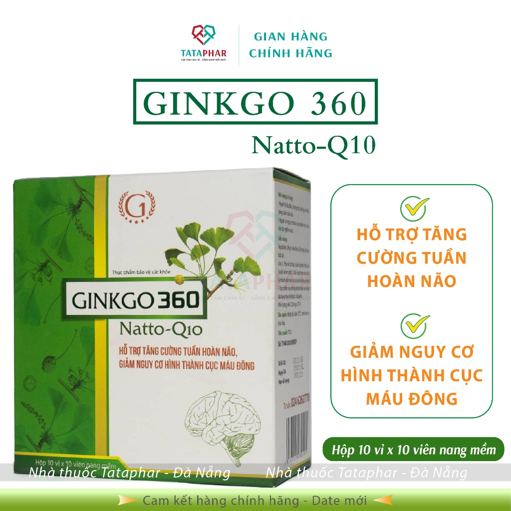 Viên uống GINKGO 360 - Natto-Q10 Ginic - Hỗ trợ tăng cường tuần hoàn não - Ginkgo biloba - Hộp 100 viên