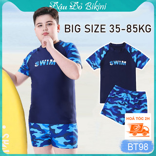 Bộ bơi big size cho bé trai mập béo, mẫu áo cộc tay quần đùi phóng khoáng, size cỡ lớn đến 85kg, chất bơi mát đẹp | BT98