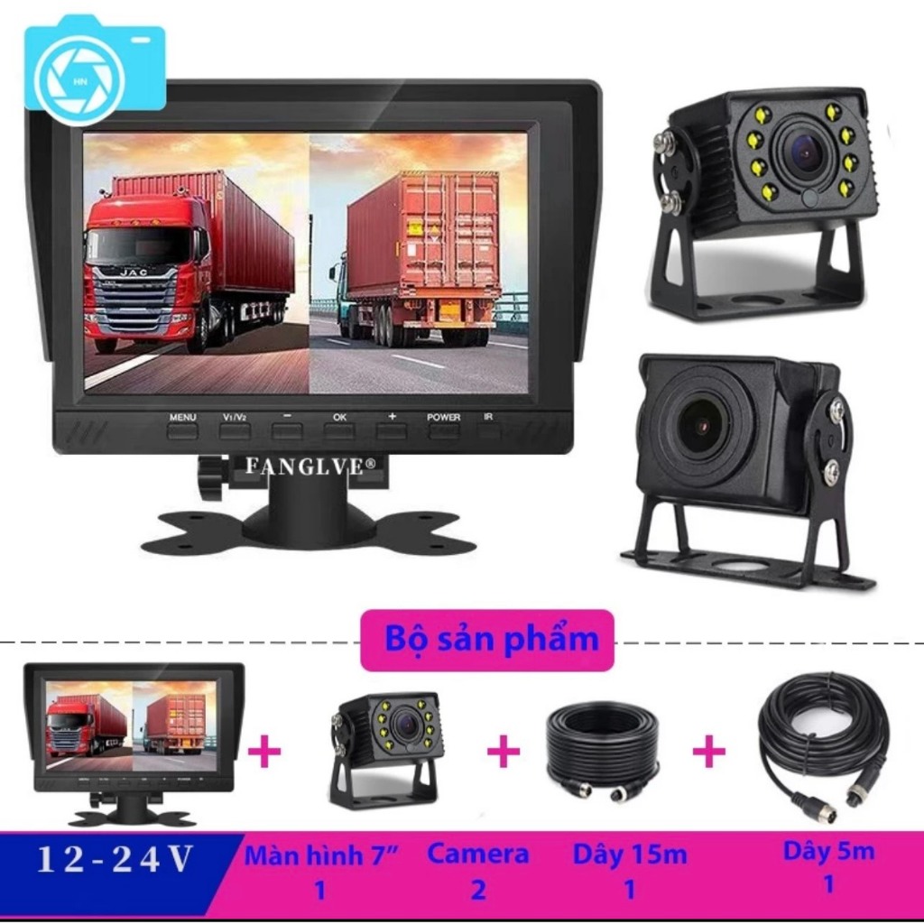 Bộ camera (cam) hành trình màn hình 7 inch AHD, camera AHD độ phân giải 720P, dùng chung 12-24V cho 