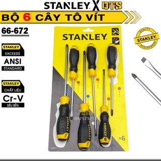 Bộ 6 tua vít stanley mỹ | bộ tô vít dẹp và bake thép cr-v siêu bền có nam châm từ tính, tay cầm 2 lớp 66-672