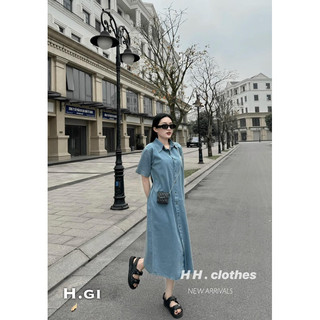 Váy Sơ Mi Jean Suông Phối Túi Siêu Xinh