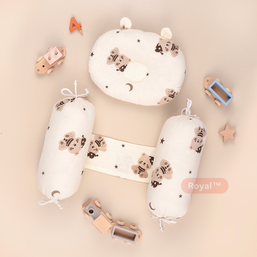 Gối Chặn Cho Bé Sơ Sinh⚡️FREE SHIP⚡️Bộ Gối Chặn Kèm Gối Chống Móp Đầu Cho Bé