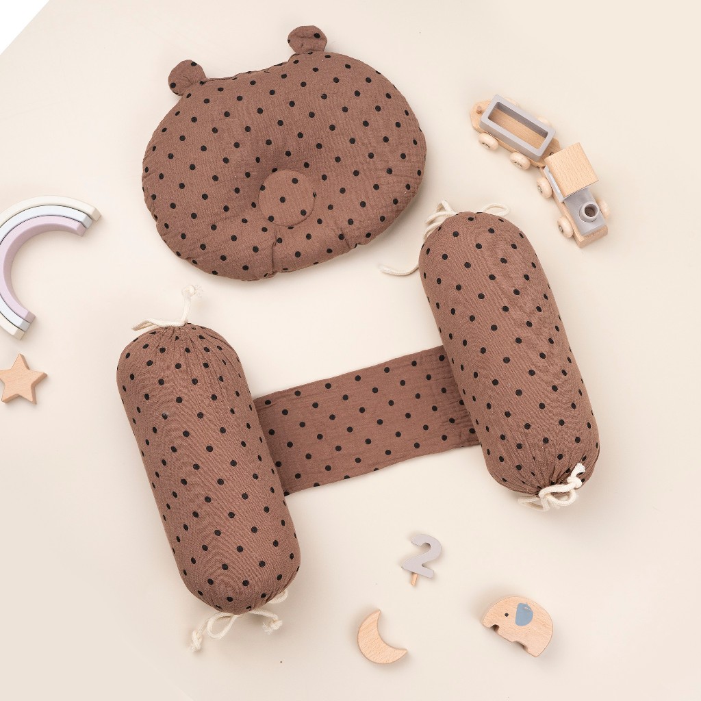 Gối Chặn Cho Bé Sơ Sinh⚡️FREE SHIP⚡️Bộ Gối Chặn Kèm Gối Chống Móp Đầu Cho Bé