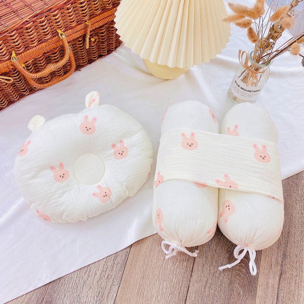 Gối Chặn Cho Bé Sơ Sinh⚡️FREE SHIP⚡️Bộ Gối Chặn Kèm Gối Chống Móp Đầu Cho Bé