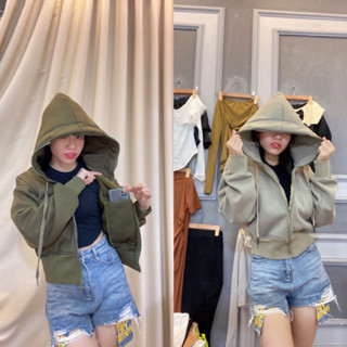  Khoác Nỉ Chất Cotton Chất Vải Không Xù Lông From  croptop tay áo phồng   Có 4 túi   Cổ Áo Kéo Cao  Bigsize  