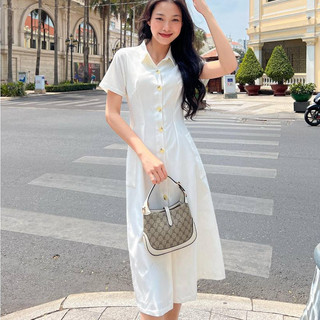 GOLA - Đầm NELLA - Đầm dáng dài cổ sơ mi phối nút